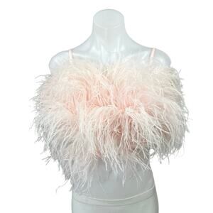 SGinstar Pink Ostrich Feather Fuzzy Sleeveless Cami Camisole Crop Tank Top Sz S